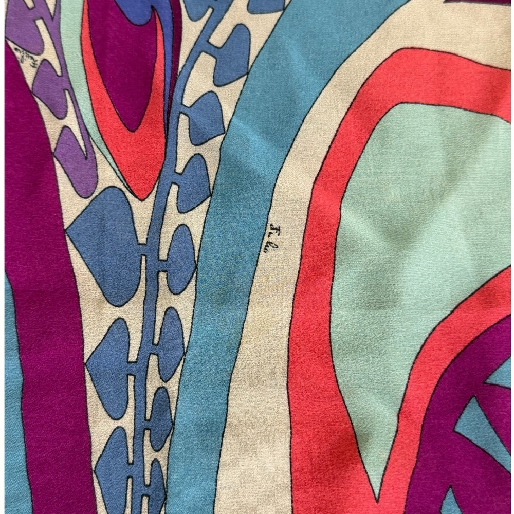Emilio Pucci Vintage Silk Scarf Psychedelic Butterfly Geometric Purple Blue Pink - Picture 6 of 16